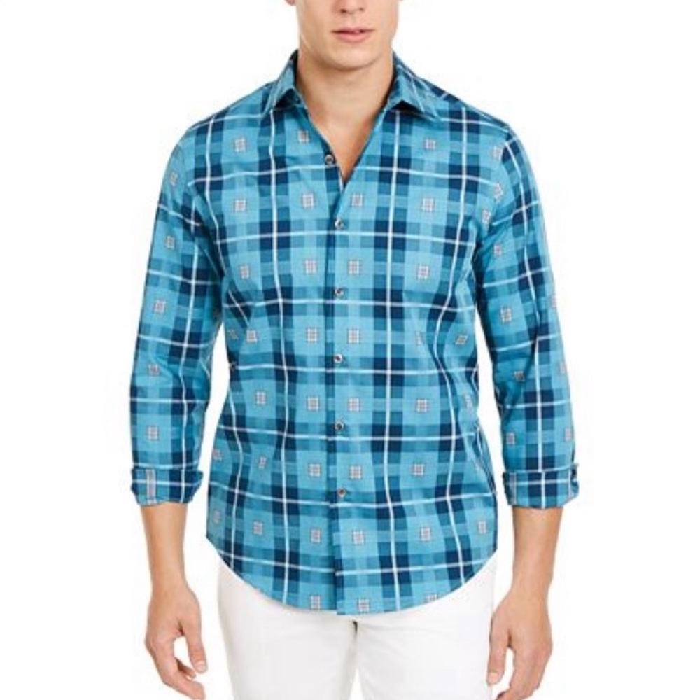 Tasso elba men stretch box plaid shirt new